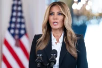 Ibu Negara Melania Trump berbicara di Gedung Putih pada 10 Oktober 2025. Foto: AFP