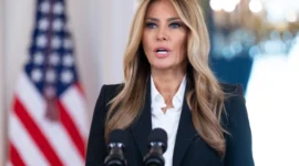 Ibu Negara Melania Trump berbicara di Gedung Putih pada 10 Oktober 2025. Foto: AFP
